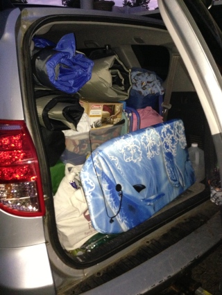 Car is packed.  We are going camping.  